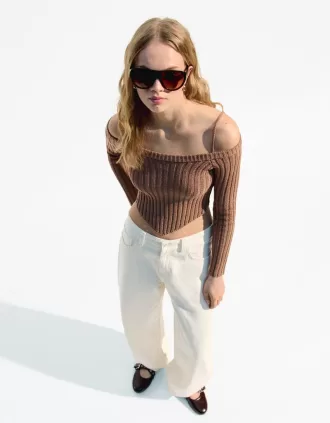 Pulover Bardot cu nervuri
