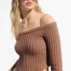 Pulover Bardot cu nervuri Pulover Bardot cu nervuri