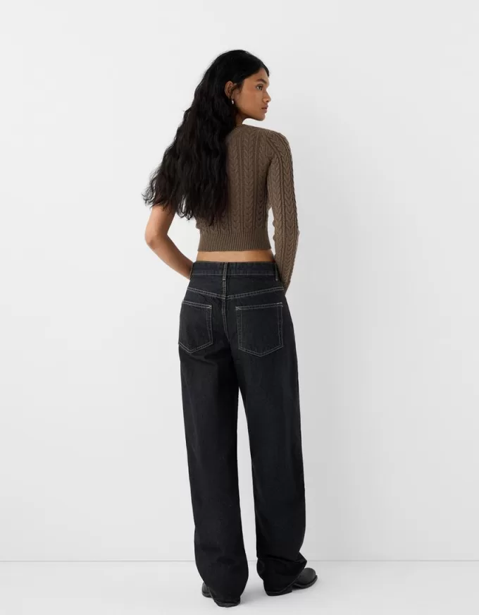 Pulover asimetric din tricot cablu Pulover asimetric din tricot cablu