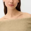 Pulover cu decolteu Bardot din tricot cablu