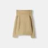 Pulover cu decolteu Bardot din tricot cablu