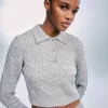 Pulover cu guler polo din tricot cablu Pulover cu guler polo din tricot cablu