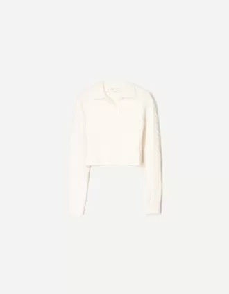 Pulover cu guler polo din tricot cablu