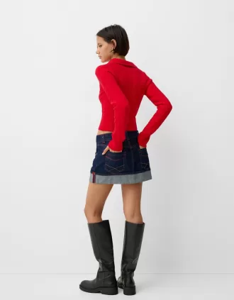 Pulover cu guler polo din tricot cablu