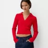 Pulover cu guler polo din tricot cablu Pulover cu guler polo din tricot cablu