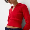 Pulover cu guler polo din tricot cablu Pulover cu guler polo din tricot cablu