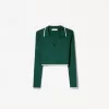 Pulover cu guler polo din tricot cablu Pulover cu guler polo din tricot cablu