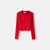 Pulover cu guler polo din tricot cablu Pulover cu guler polo din tricot cablu