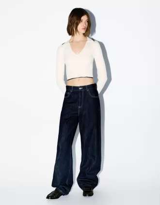 Pulover cu guler polo din tricot cablu