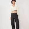 Pulover cu guler polo din tricot cablu Pulover cu guler polo din tricot cablu