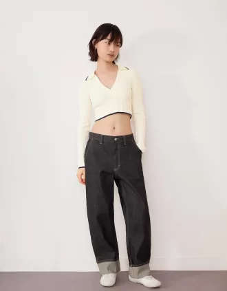 Pulover cu guler polo din tricot cablu