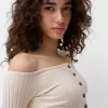 Pulover deschis cu nasturi cu decolteu Bardot