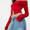Pulover deschis cu nasturi cu decolteu Bardot