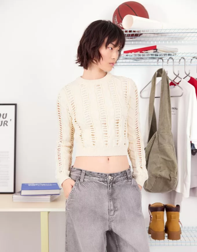 Pulover din tricot cablu Pulover din tricot cablu