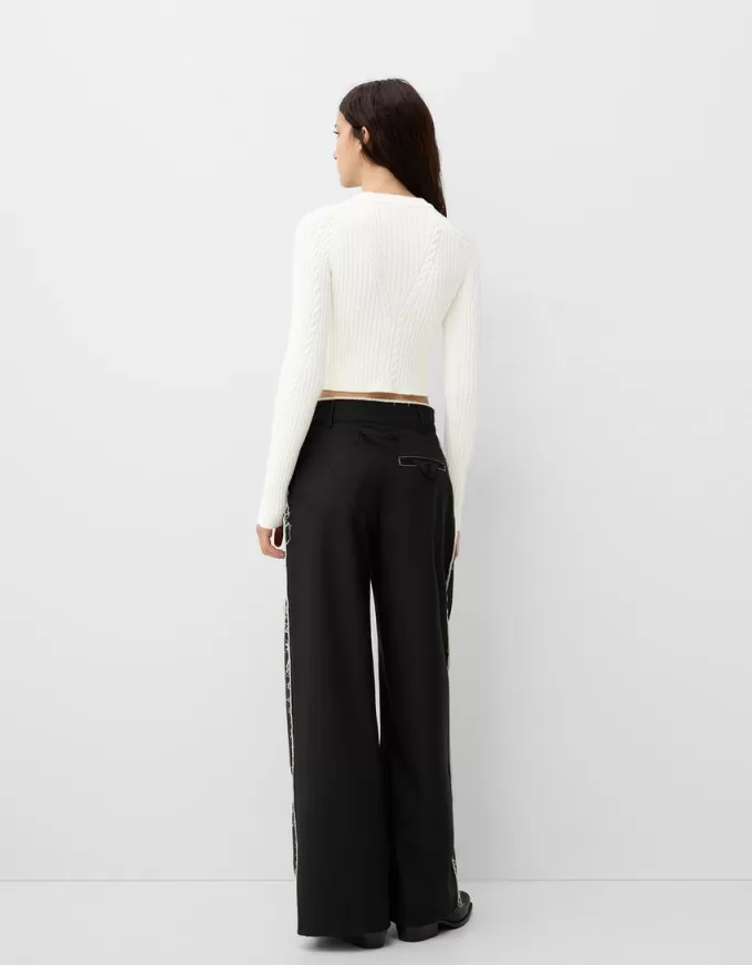 Pulover din tricot cablu cu coaste