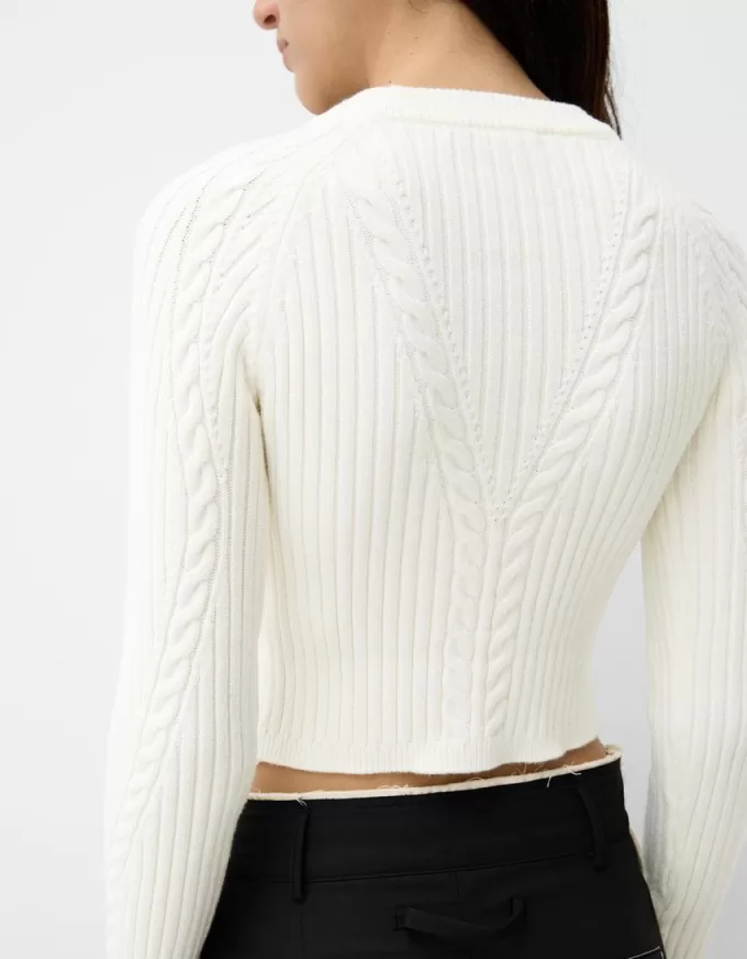 Pulover din tricot cablu cu coaste