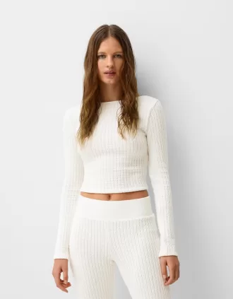 Pulover din tricot cu mânecă lungă și spate deschis