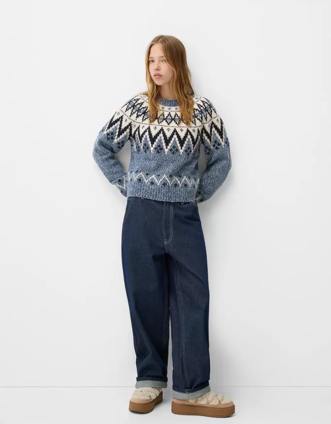 Pulover jacquard imprimat Pulover jacquard imprimat