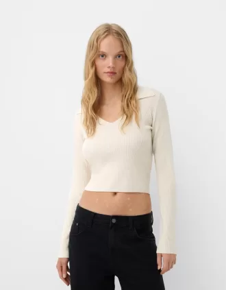 Pulover montat cu guler polo