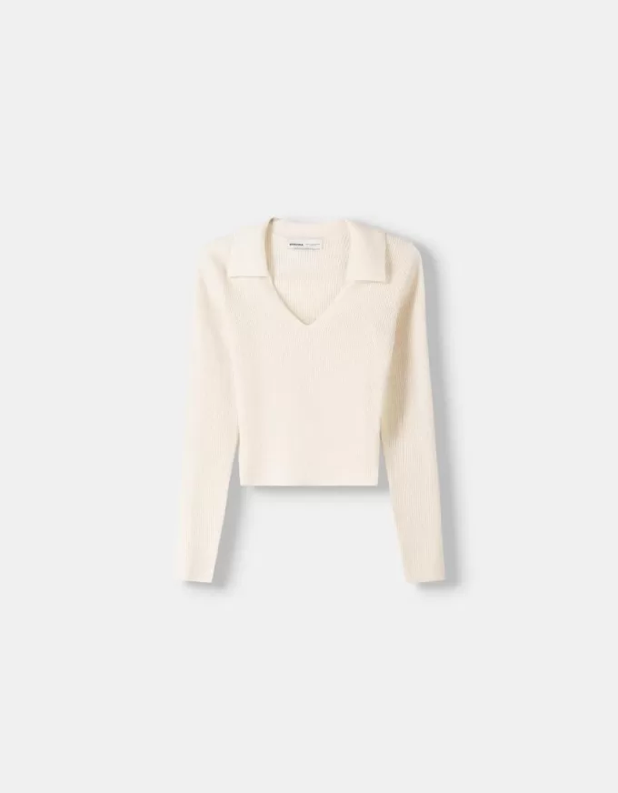 Pulover montat cu guler polo Pulover montat cu guler polo