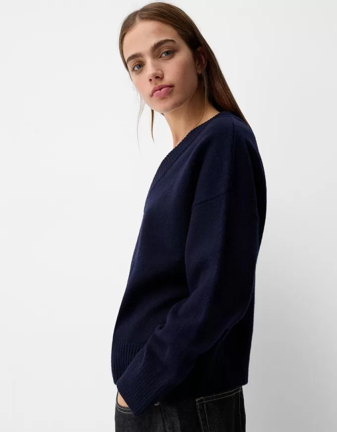 Pulover oversize cu decolteu în V Pulover oversize cu decolteu în V