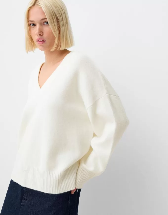 Pulover oversize cu decolteu în V Pulover oversize cu decolteu în V