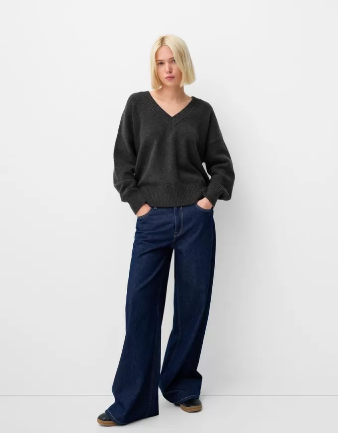 Pulover oversize cu decolteu în V Pulover oversize cu decolteu în V