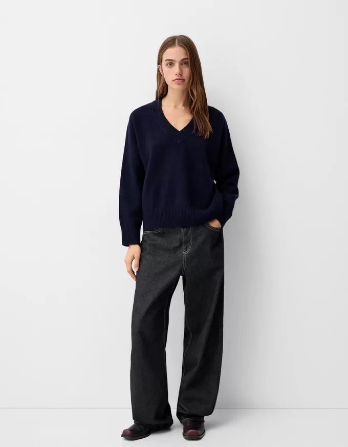 Pulover oversize cu decolteu în V Pulover oversize cu decolteu în V