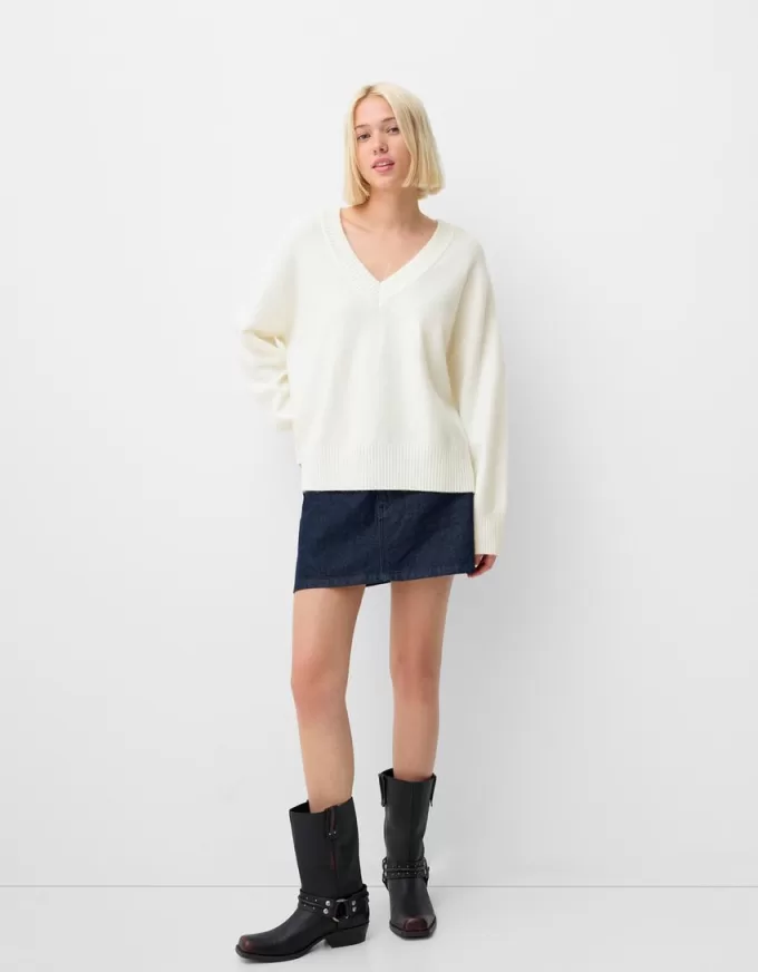 Pulover oversize cu decolteu în V Pulover oversize cu decolteu în V