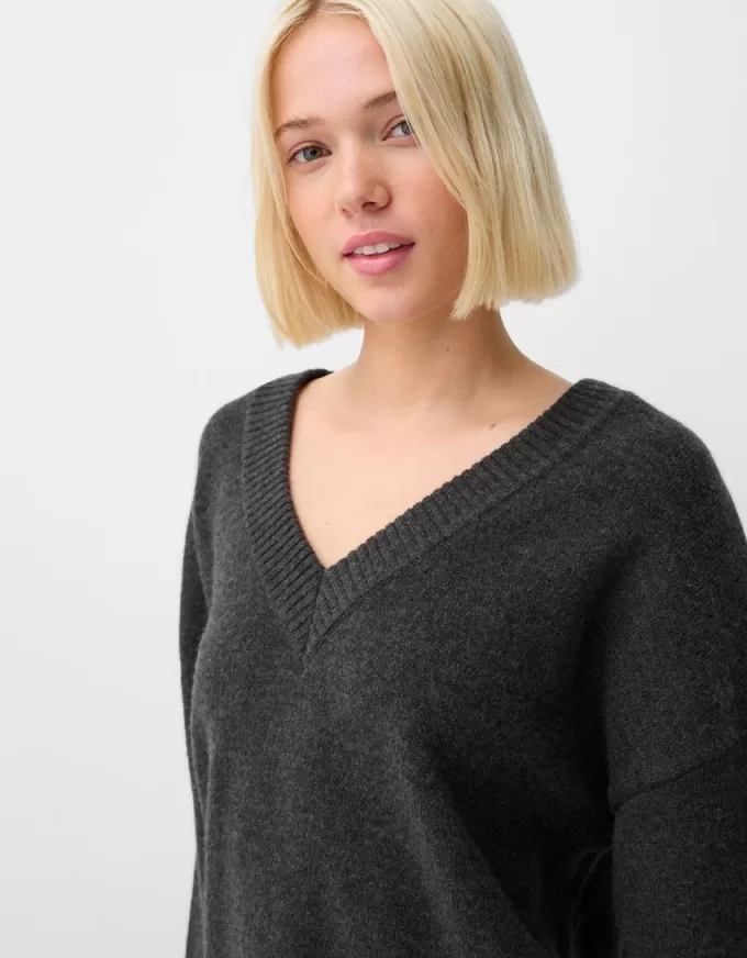 Pulover oversize cu decolteu în V Pulover oversize cu decolteu în V