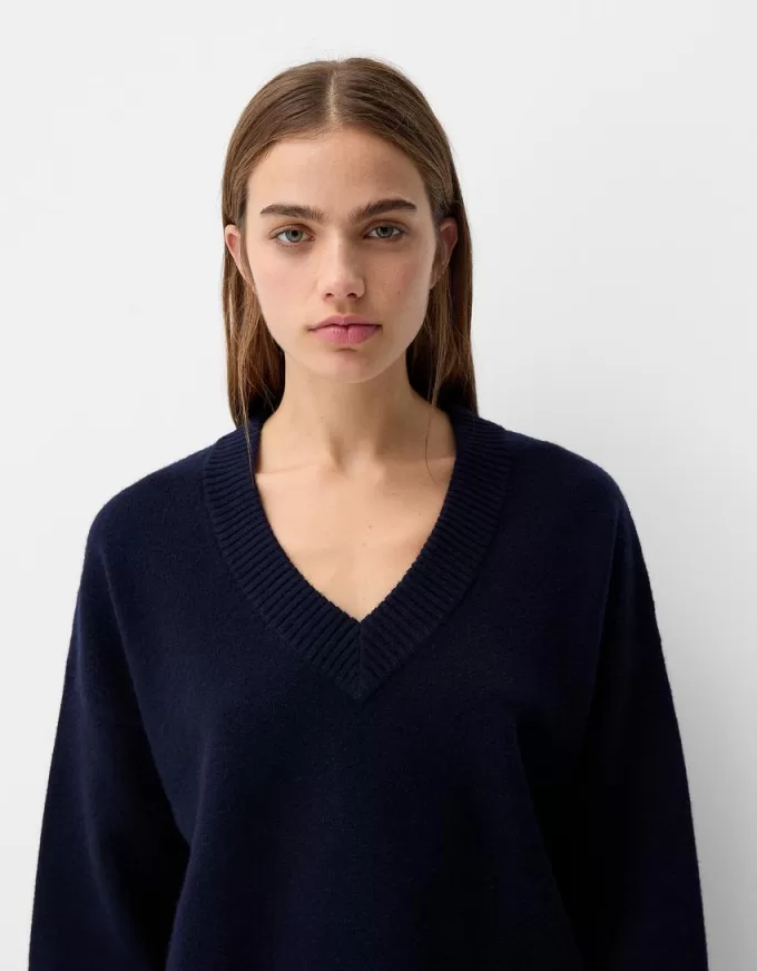 Pulover oversize cu decolteu în V Pulover oversize cu decolteu în V
