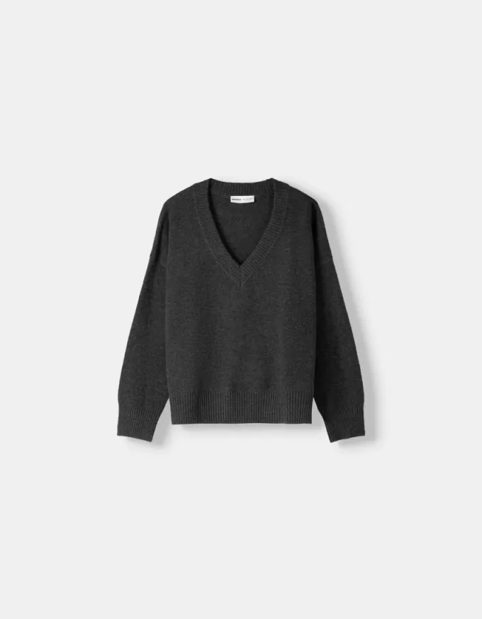 Pulover oversize cu decolteu în V Pulover oversize cu decolteu în V