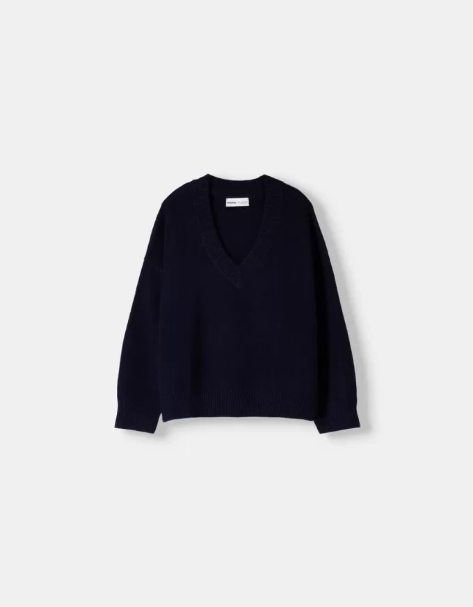 Pulover oversize cu decolteu în V Pulover oversize cu decolteu în V
