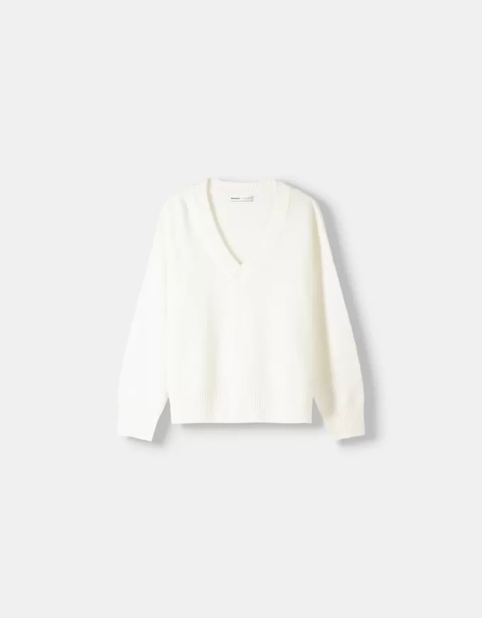 Pulover oversize cu decolteu în V Pulover oversize cu decolteu în V