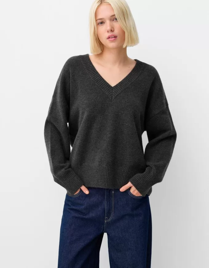 Pulover oversize cu decolteu în V Pulover oversize cu decolteu în V