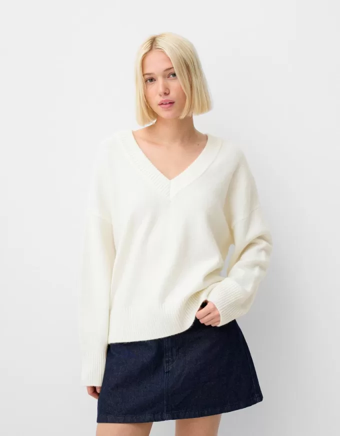 Pulover oversize cu decolteu în V Pulover oversize cu decolteu în V
