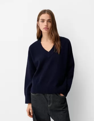 Pulover oversize cu decolteu în V