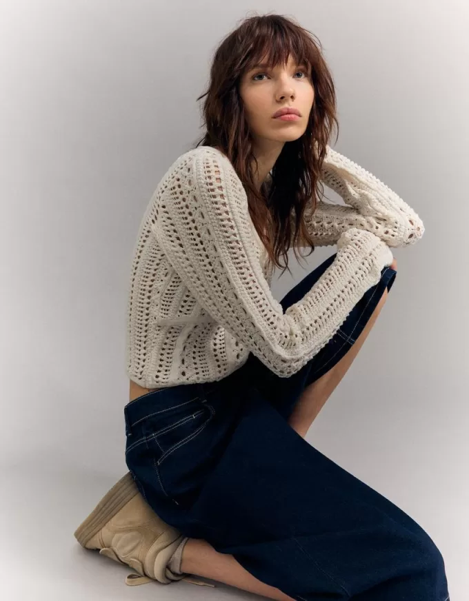 Pulover rustic cu decolteu în V Pulover rustic cu decolteu în V