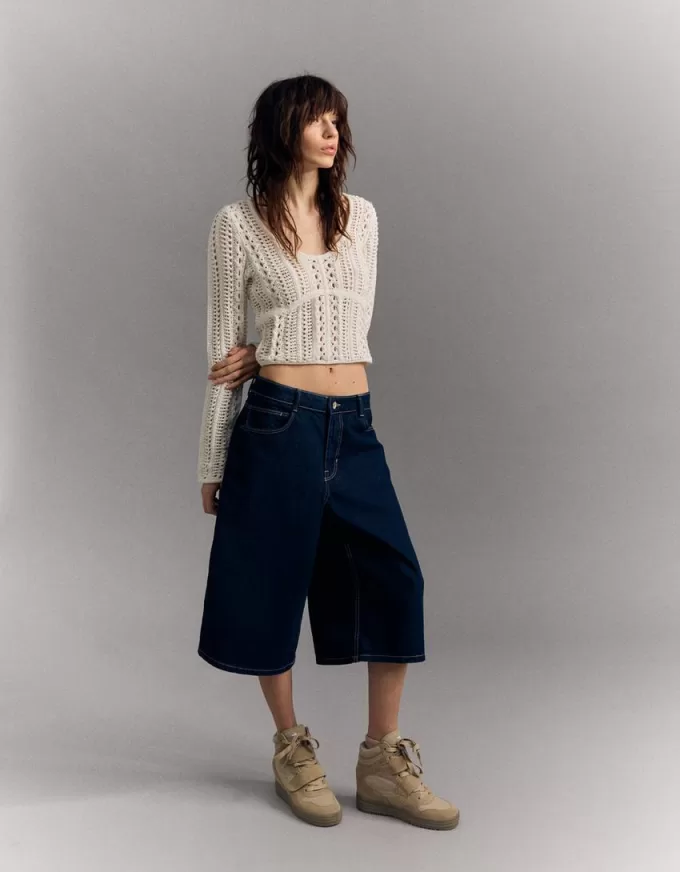 Pulover rustic cu decolteu în V Pulover rustic cu decolteu în V
