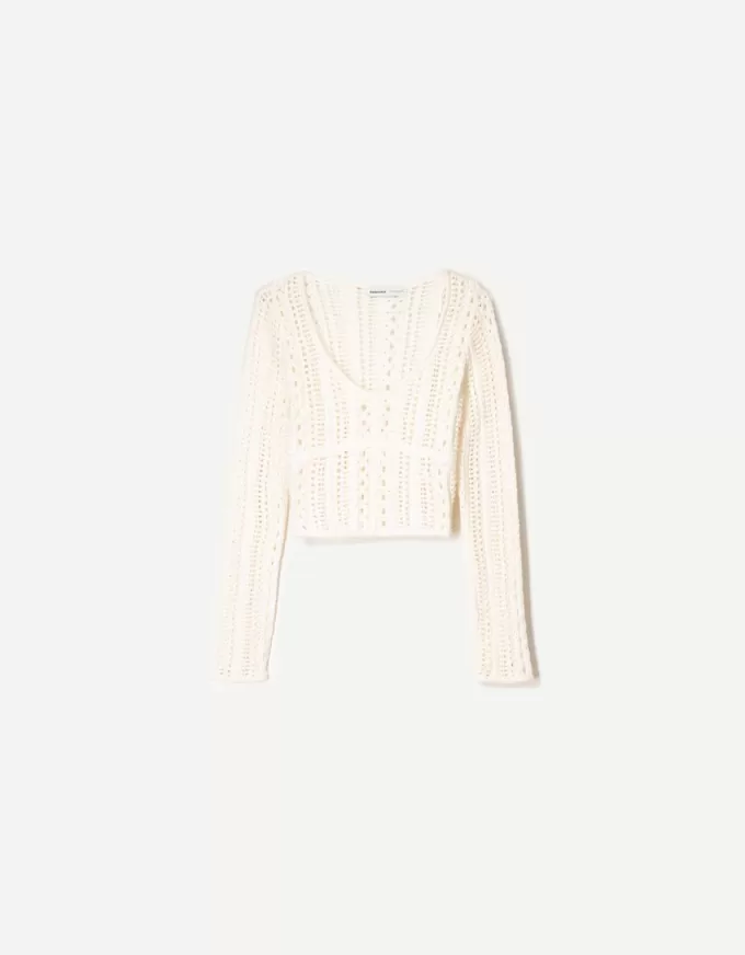 Pulover rustic cu decolteu în V Pulover rustic cu decolteu în V
