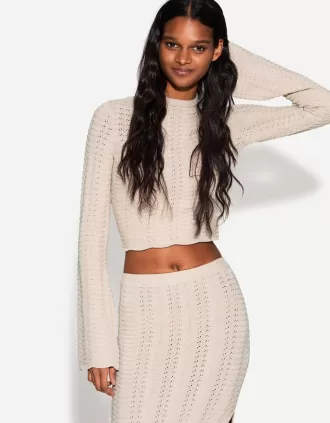 Pulover rustic cu gât deschis din tricot