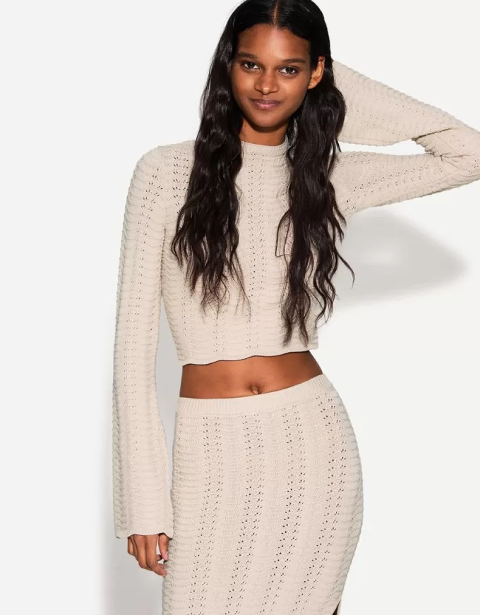 Pulover rustic cu gât deschis din tricot