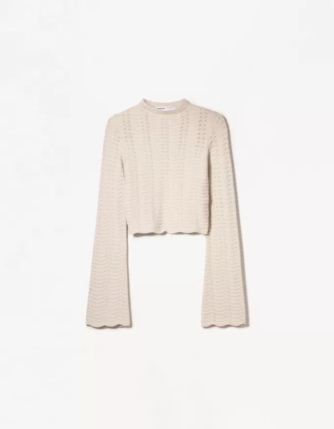 Pulover rustic cu gât deschis din tricot