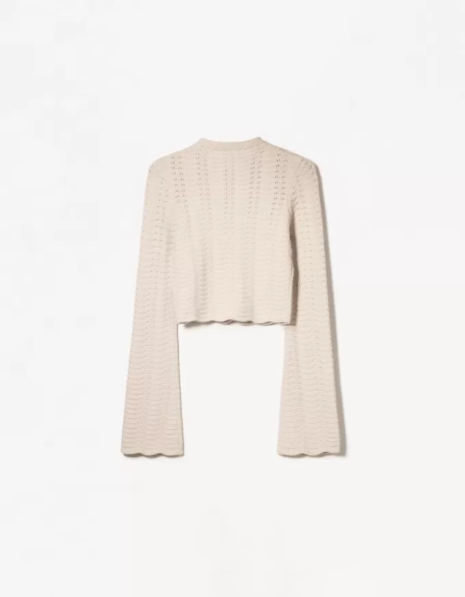 Pulover rustic cu gât deschis din tricot