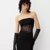 Rochie maxi cu decolteu bandeau din dantela Rochie maxi cu decolteu bandeau din dantela