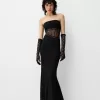 Rochie maxi cu decolteu bandeau din dantela Rochie maxi cu decolteu bandeau din dantela
