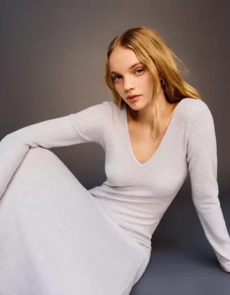 Rochie maxi cu decolteu în V la atingere moale
