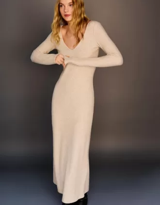 Rochie maxi cu decolteu în V la atingere moale