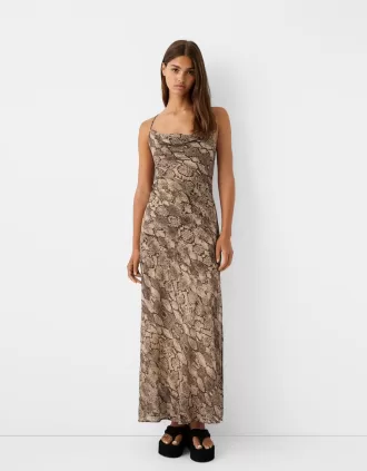 Rochie maxi din sifon cu imprimeu animal