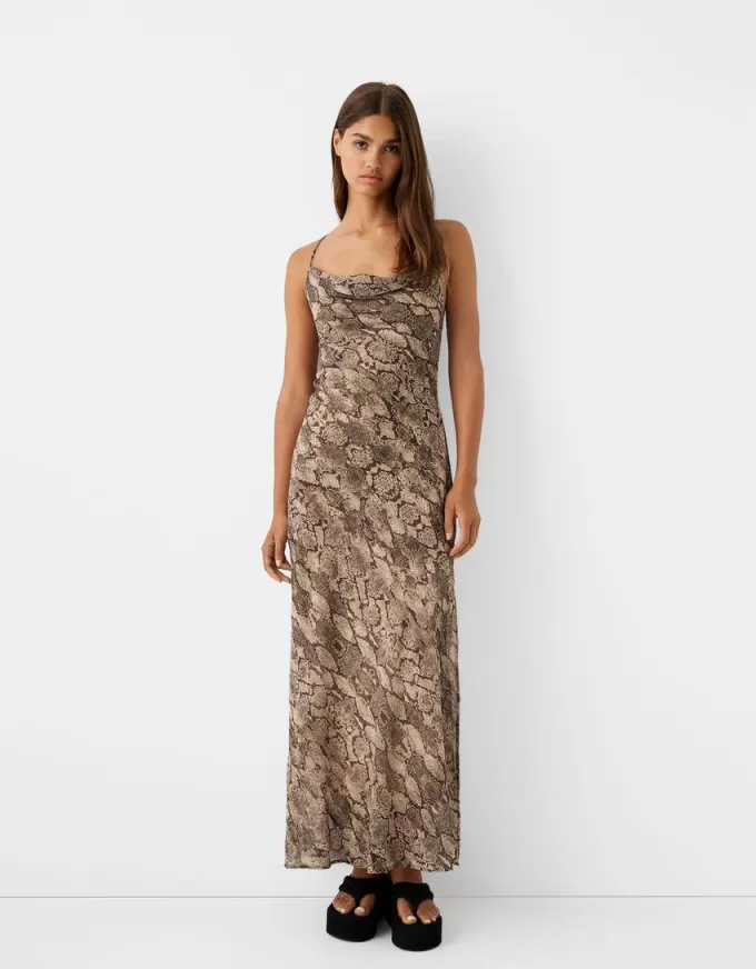 Rochie maxi din sifon cu imprimeu animal Rochie maxi din sifon cu imprimeu animal